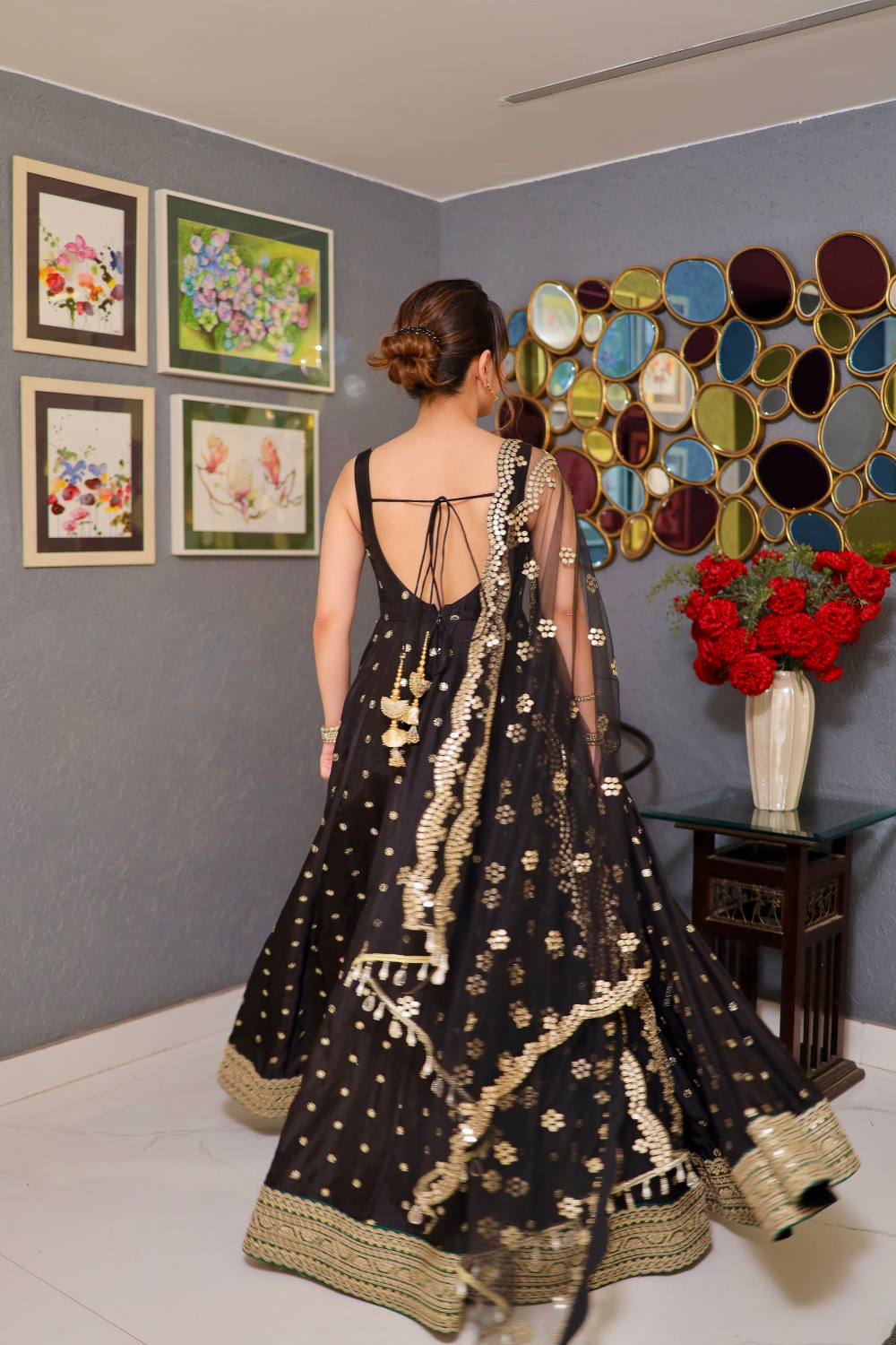 Black Zoya Anarkali dress by Imagine By Shiwali, featuring intricate embroidery and traditional Indian design elements.