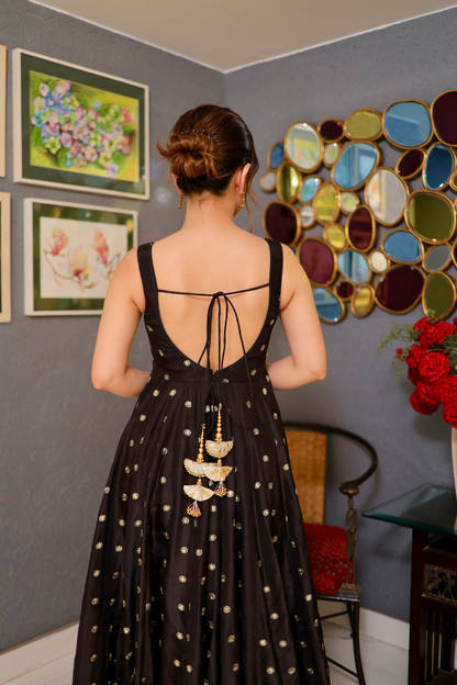 Imagine By Shiwali Zoya black Anarkali dress featuring intricate embroidery and flowing fabric, showcased on a model.
