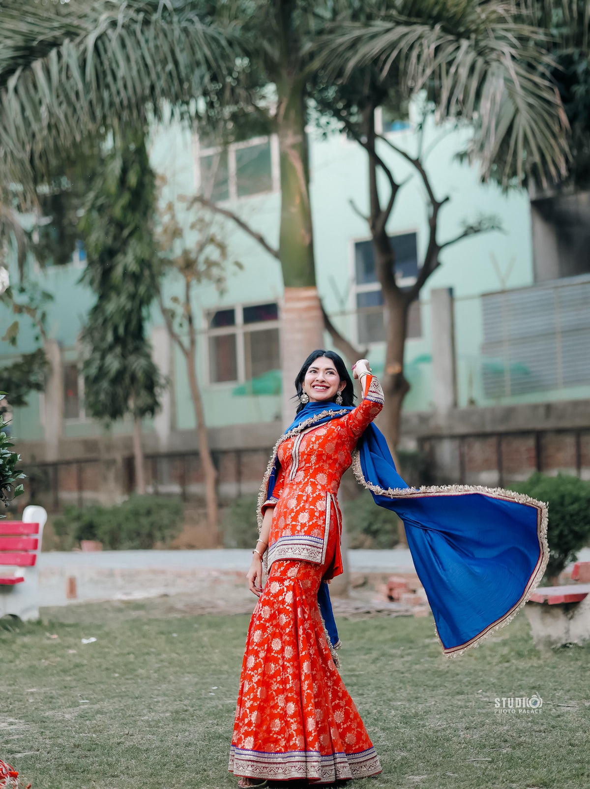 About Abhilasha Sharara Set - Orange-Blue