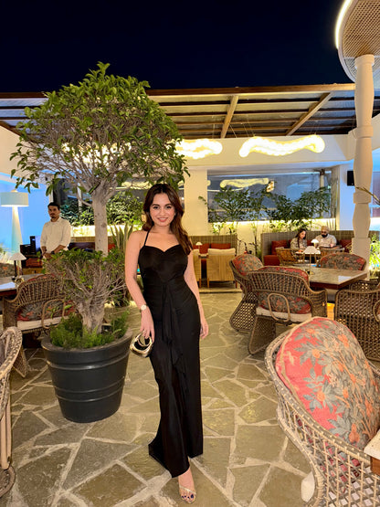 Black midi dress by Imagine By Shiwali, featuring a sleek, fitted design with a elegant neckline and midi-length hem.