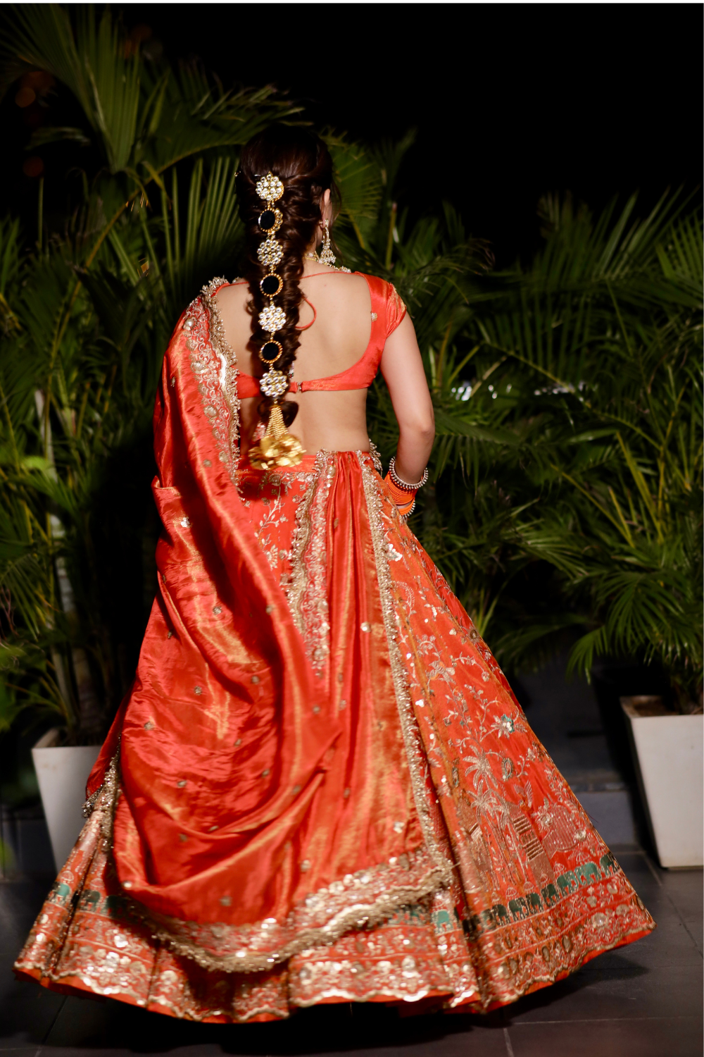 Orange Chandani Lehnga by Imagine with intricate Zari work, featuring traditional embroidery and vibrant fabric.