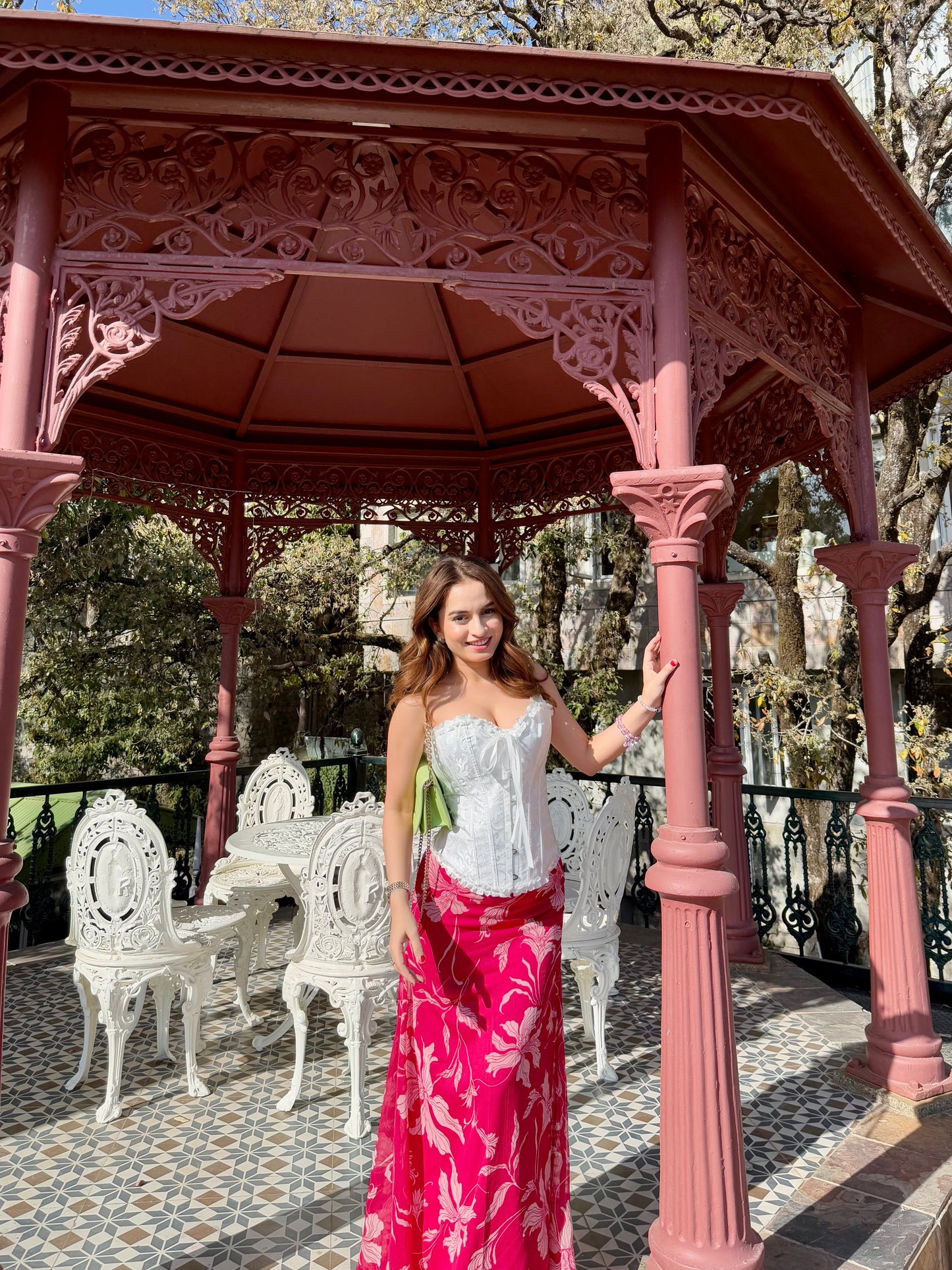 Pink chiffon skirt by Imagine By Shiwali, featuring a flowy, lightweight fabric with a stylish, feminine design.