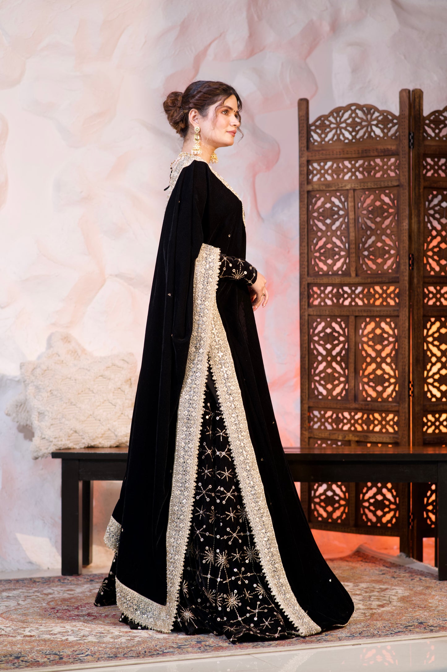 Black velvet Geetanjali lehnga by Imagine By Shiwali, featuring intricate embroidery and traditional Indian bridal design.