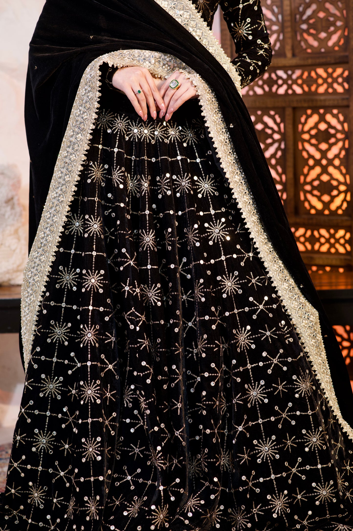 Black velvet Geetanjali lehnga by Imagine By Shiwali, featuring intricate traditional embroidery and elegant design.
