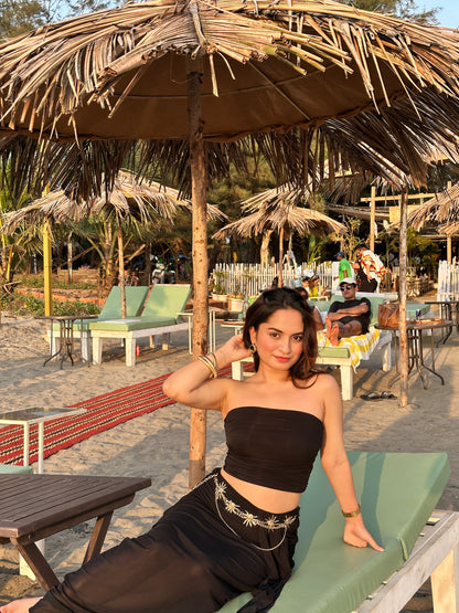 Black tube top and matching skirt set by Imagine By Shiwali, stylish and fitted for a trendy look.