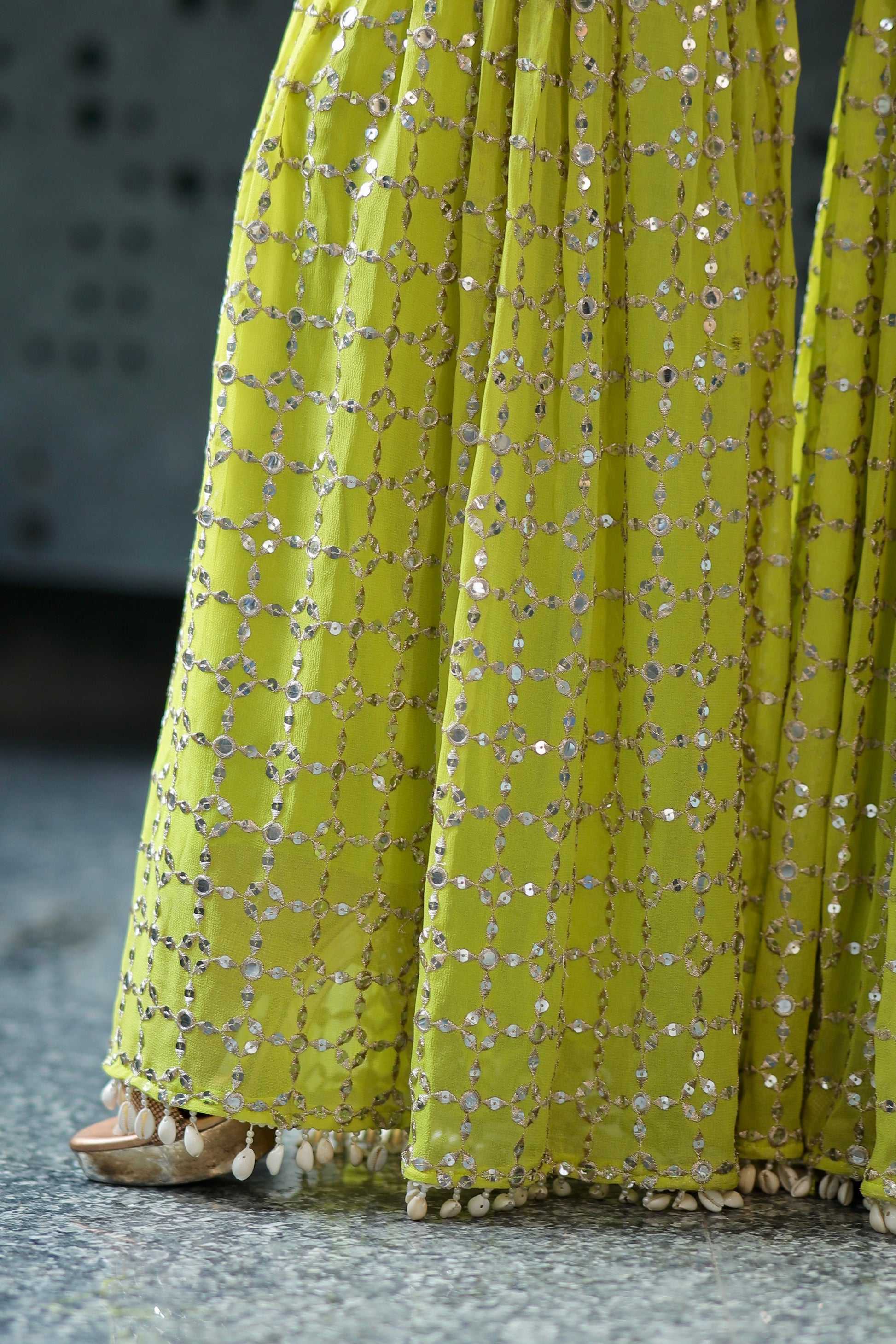 Kangana parrot green kurti and sharara set by Imagine By Shiwali featuring traditional Indian embroidery and elegant design.