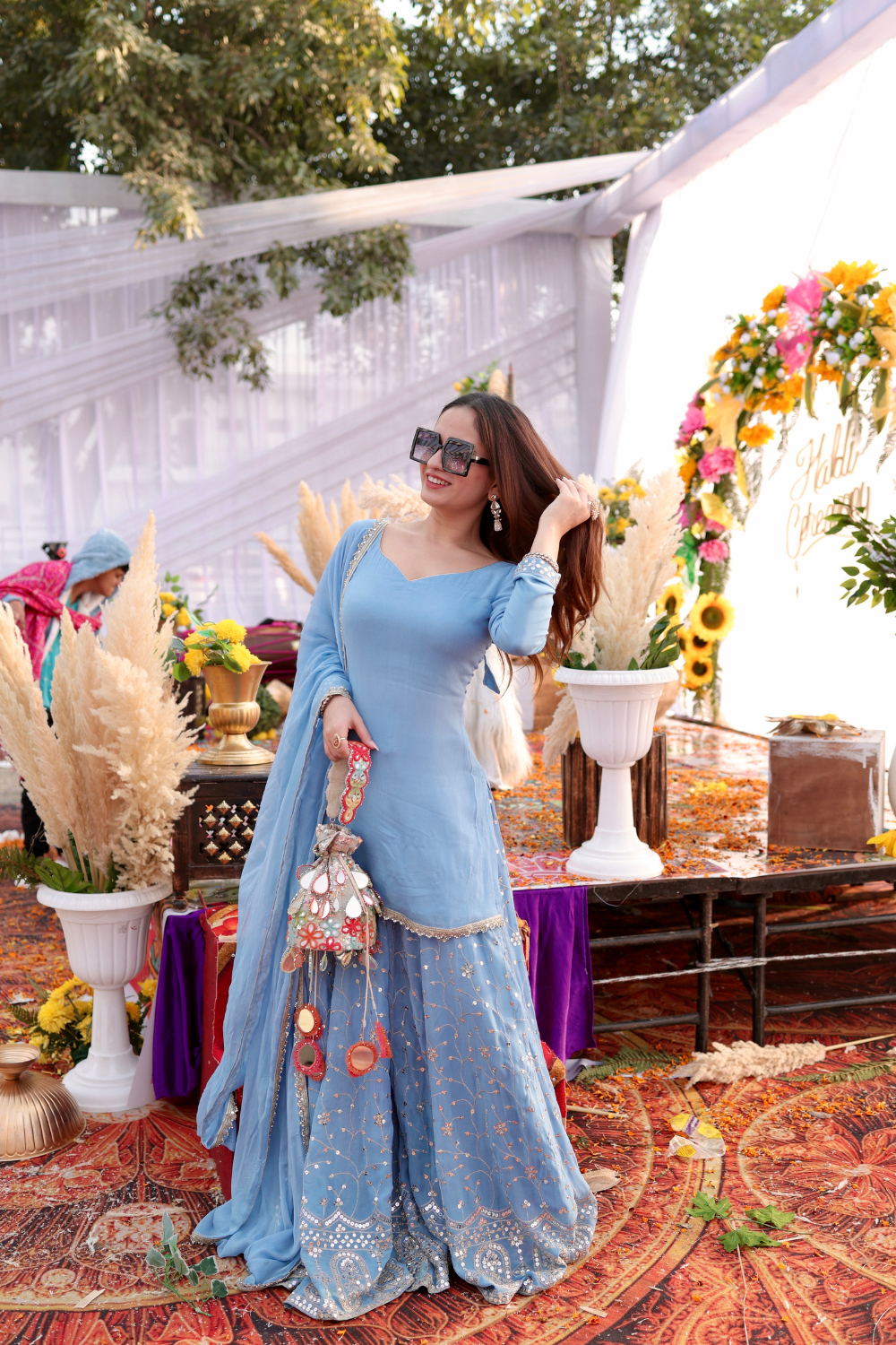 Ice blue Kareena gharara suit by Imagine By Shiwali, featuring intricate embroidery and traditional design.