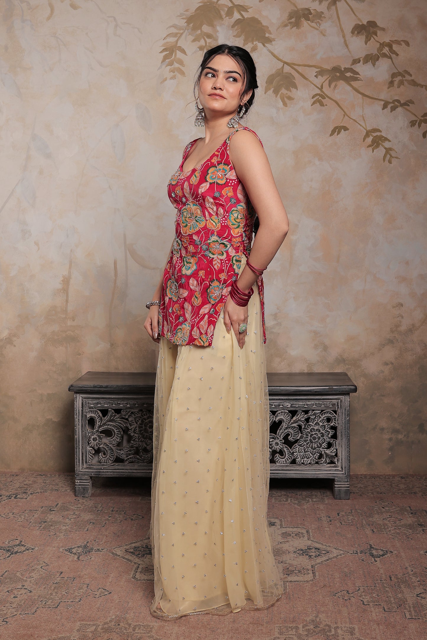 Pink and beige Karishma sharara suit by Imagine By Shiwali, featuring traditional embroidery and elegant design.