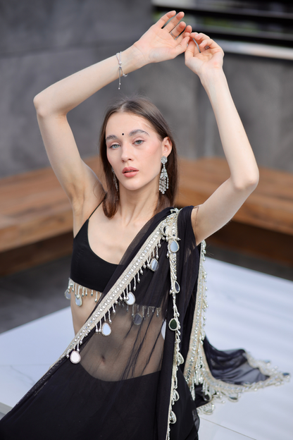 Elegant black Kiara Lehnga by Imagine By Shiwali, featuring intricate embroidery and traditional design.