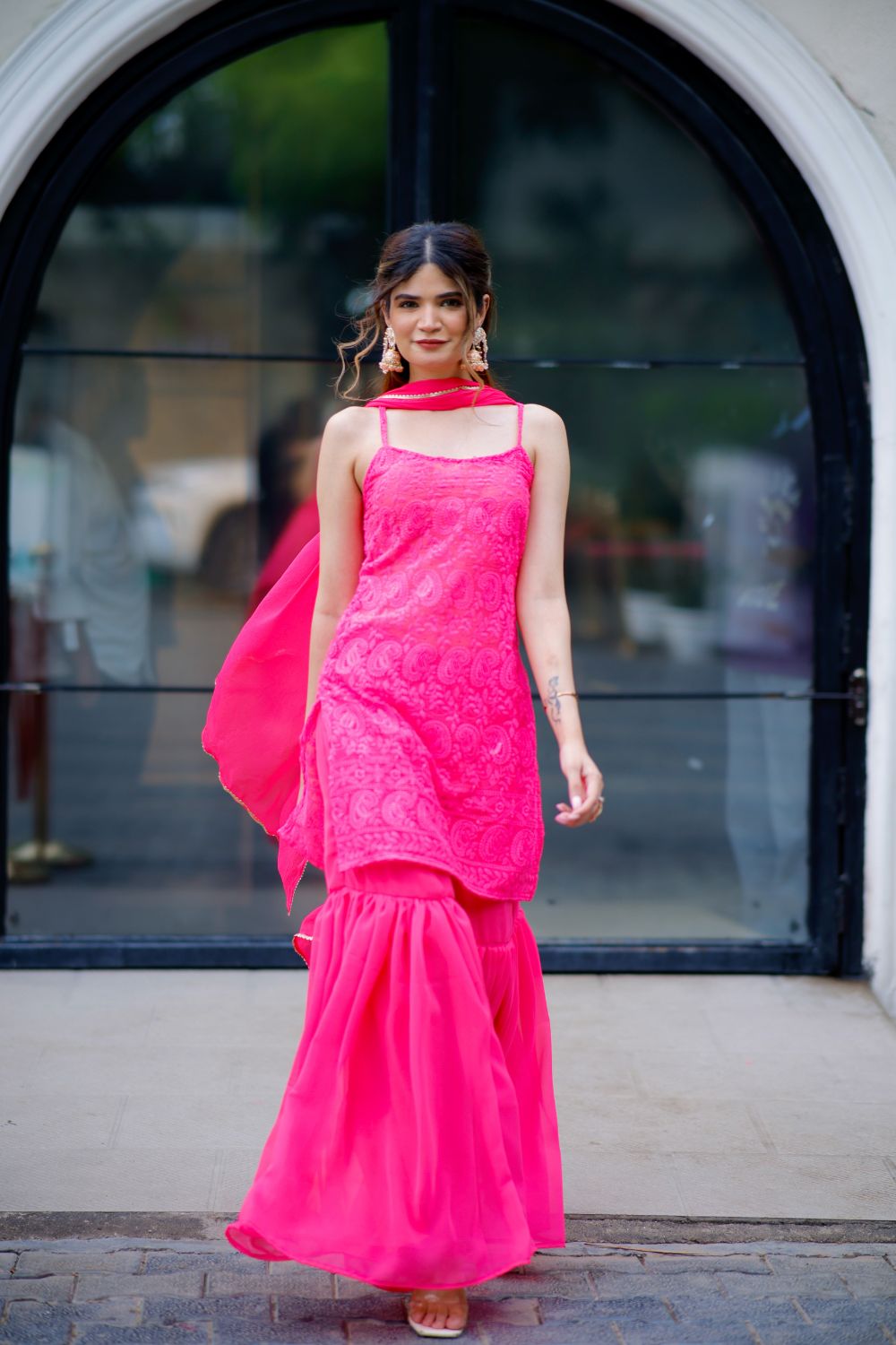 About Laila chikankari suit in Vibrant Pink
