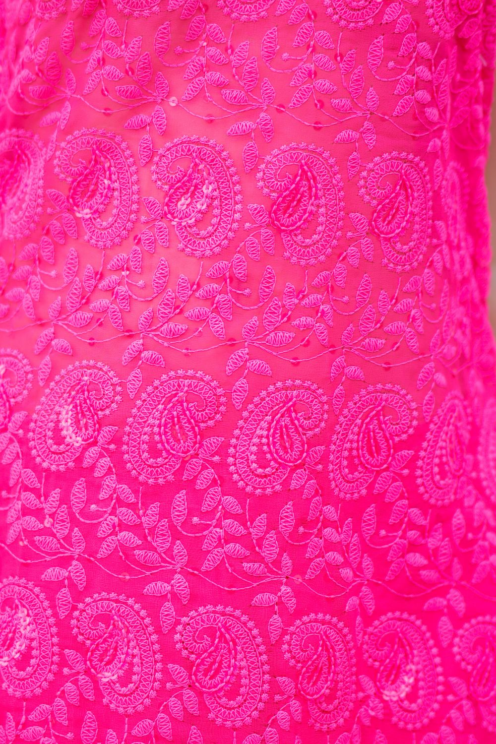 Vibrant pink Laila chikankari suit by Imagine By Shiwali, intricate embroidered kurta with matching dupatta and pants.