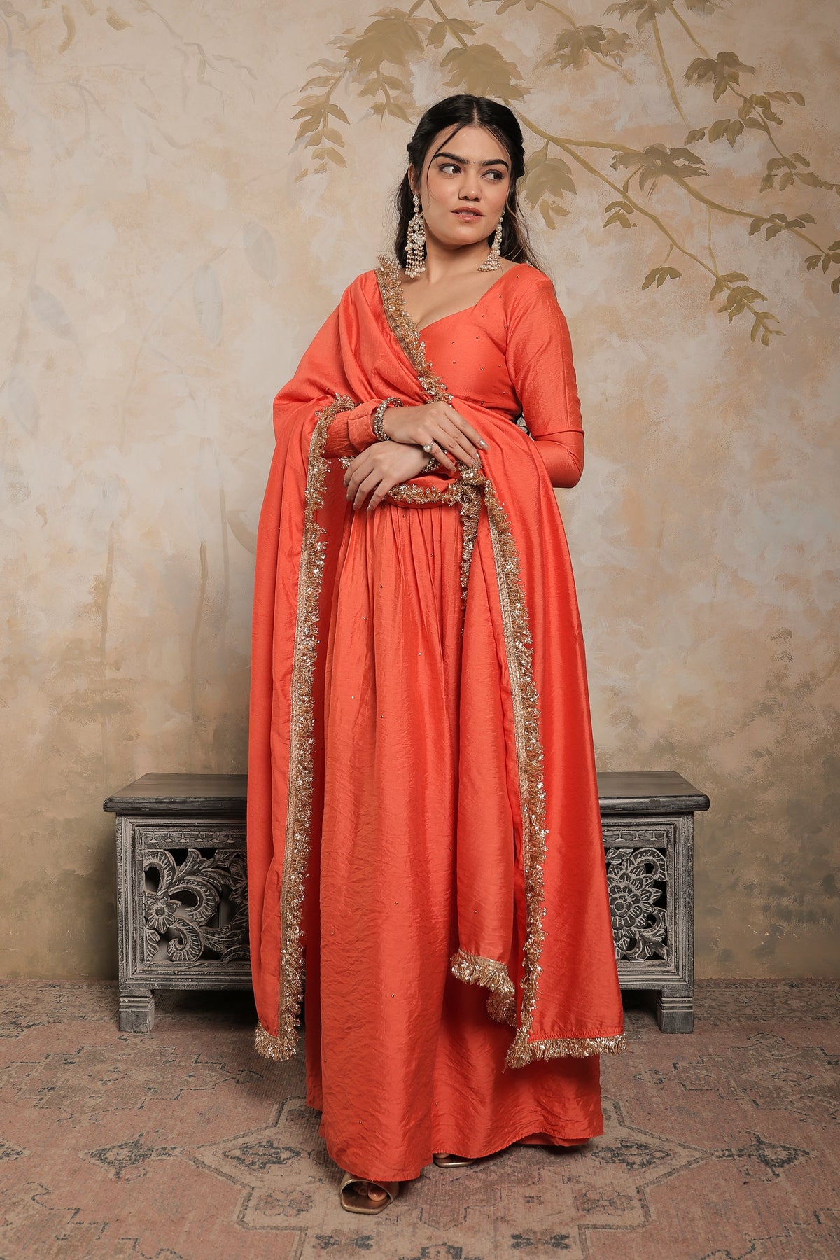About Laila orange chanderi anarkali