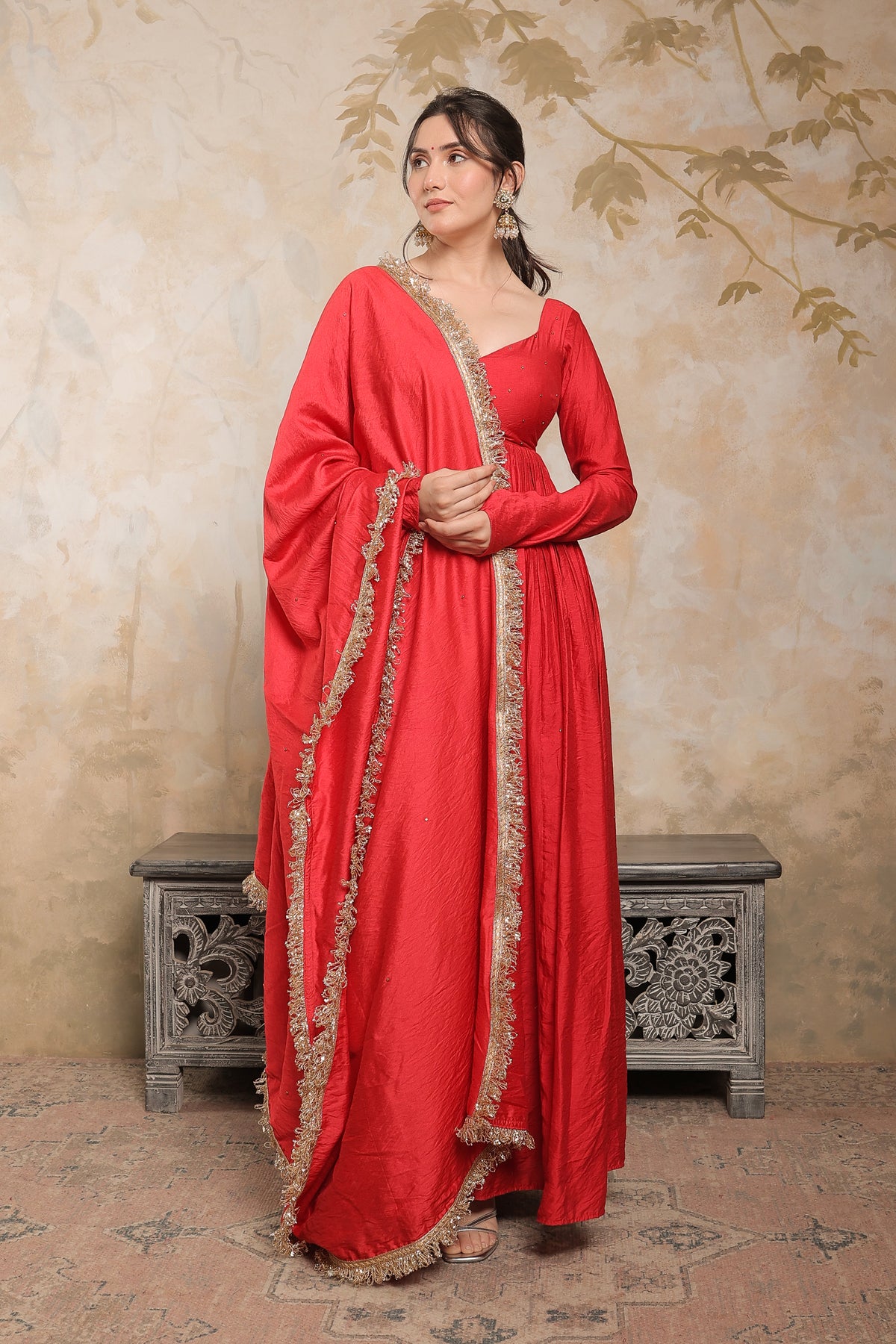 About Laila red chanderi anarkali