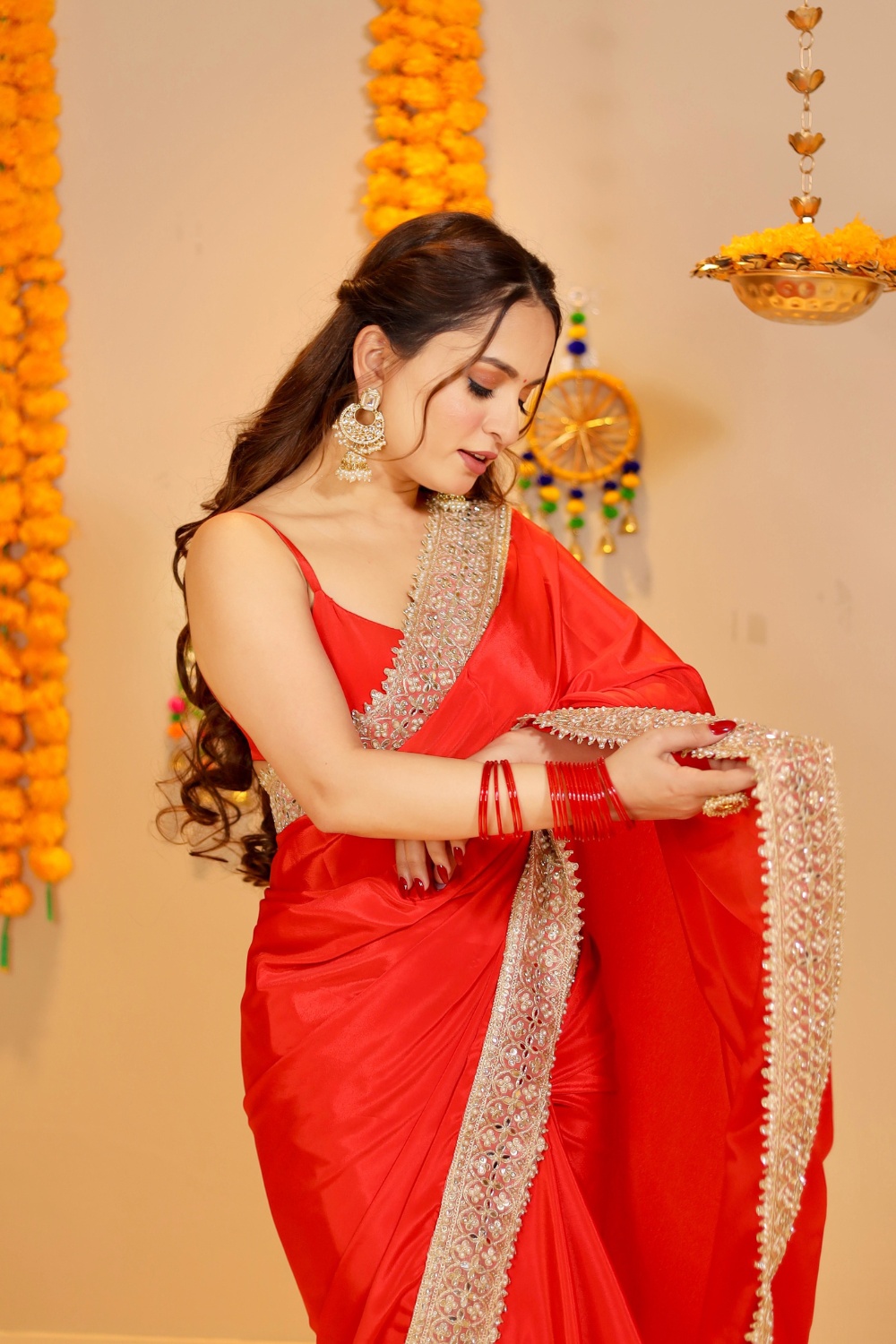 Red Maastani saree with matching blouse by Imagine By Shiwali, showcasing intricate traditional design and vibrant color.