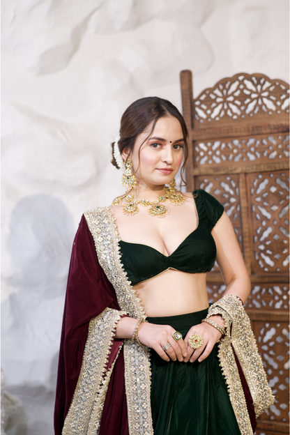 Pink velvet Madhu Lehnga by Imagine By Shiwali with intricate embroidery and traditional design.