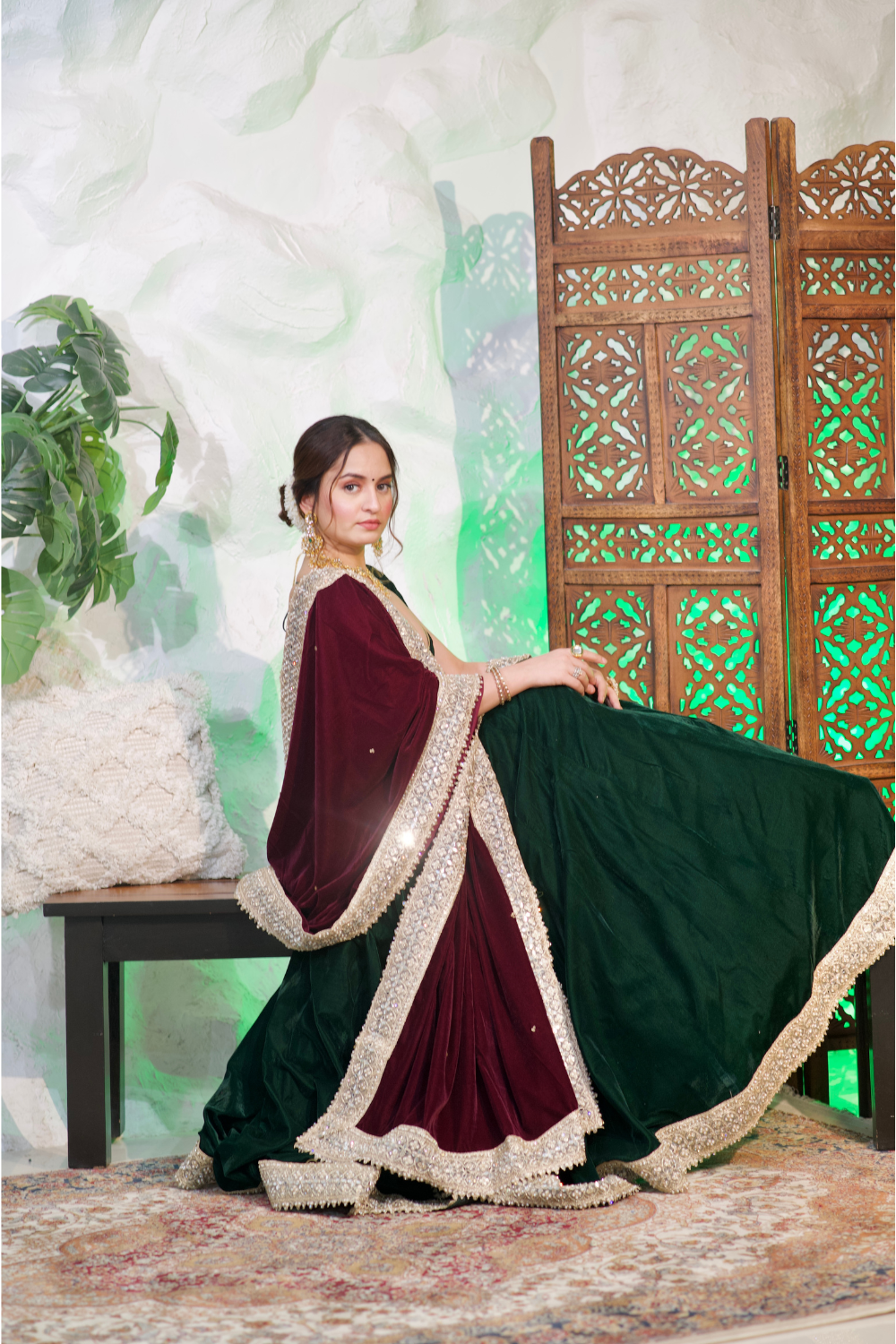 Elegant Madhu Velvet Lehnga by Imagine By Shiwali featuring intricate embroidery and rich velvet fabric.