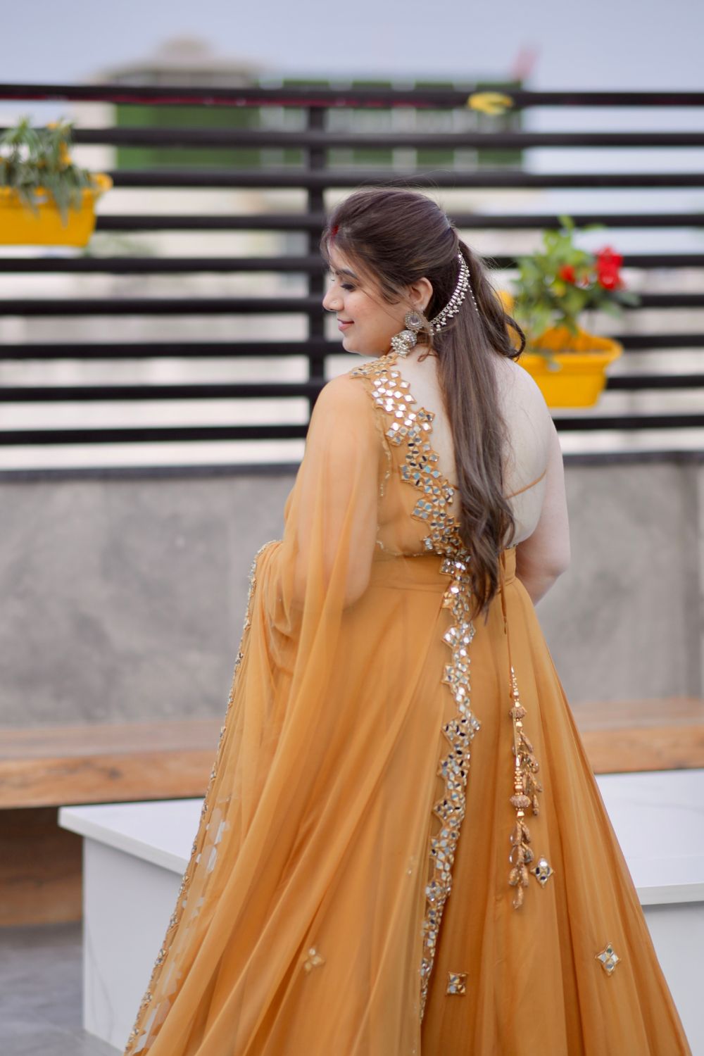 About Madhubala Mirrorwork Anarkali - Brown