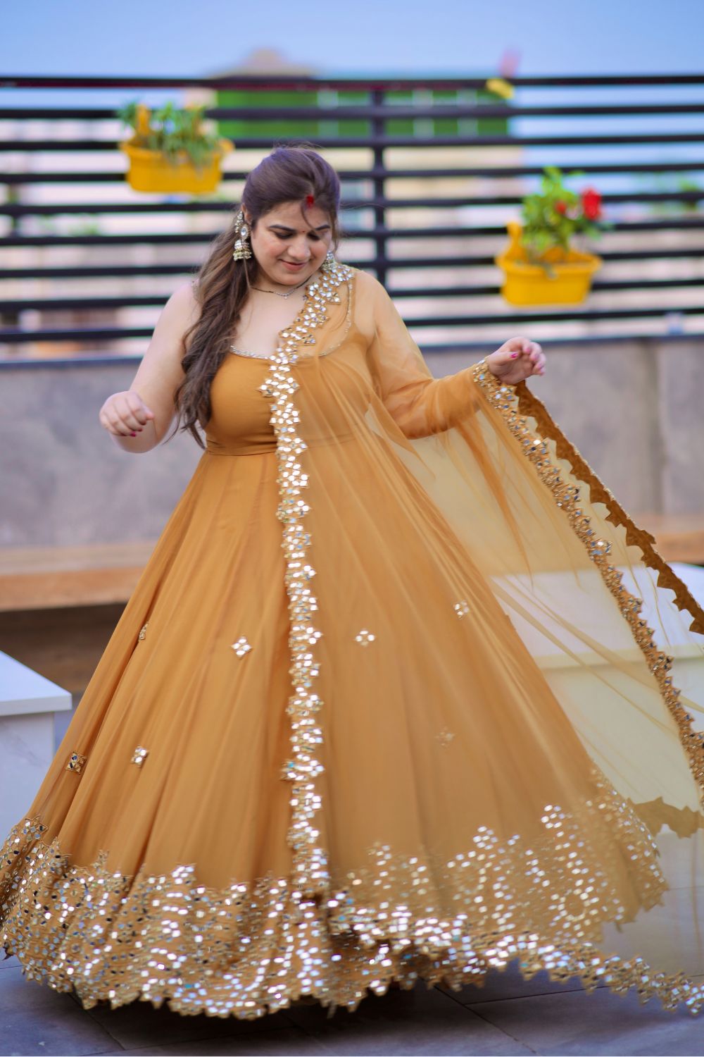 Madhubala Mirrorwork Anarkali - Brown | Imagine By Shiwali Madhubala Mirrorwork Anarkali - Brown | Imagine By Shiwali
