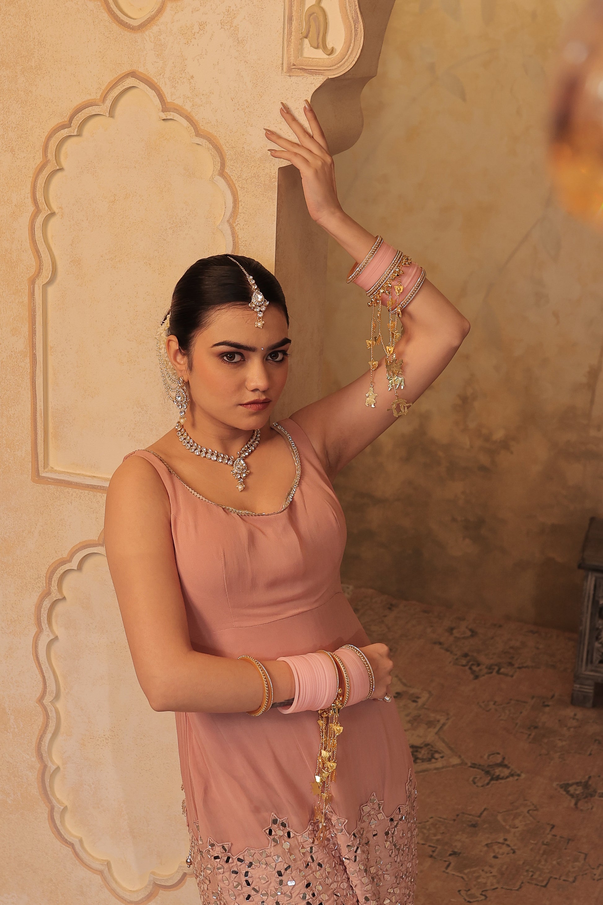Madhubala mirrorwork sharara set by Imagine By Shiwali, featuring intricate mirror embroidery and traditional Indian style.