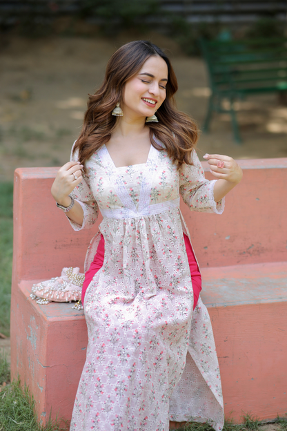Imagine By Shiwali Mala cotton kurti set featuring a traditional kurti with intricate embroidery and matching pants.