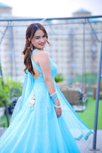 Blue Nargis Anarkali dress by Imagine By Shiwali with intricate embroidery and flowy fabric, perfect for traditional celebrations