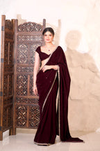 Nazia Wine Velvet Saree by Imagine By Shiwali featuring rich wine red velvet fabric and traditional drape.