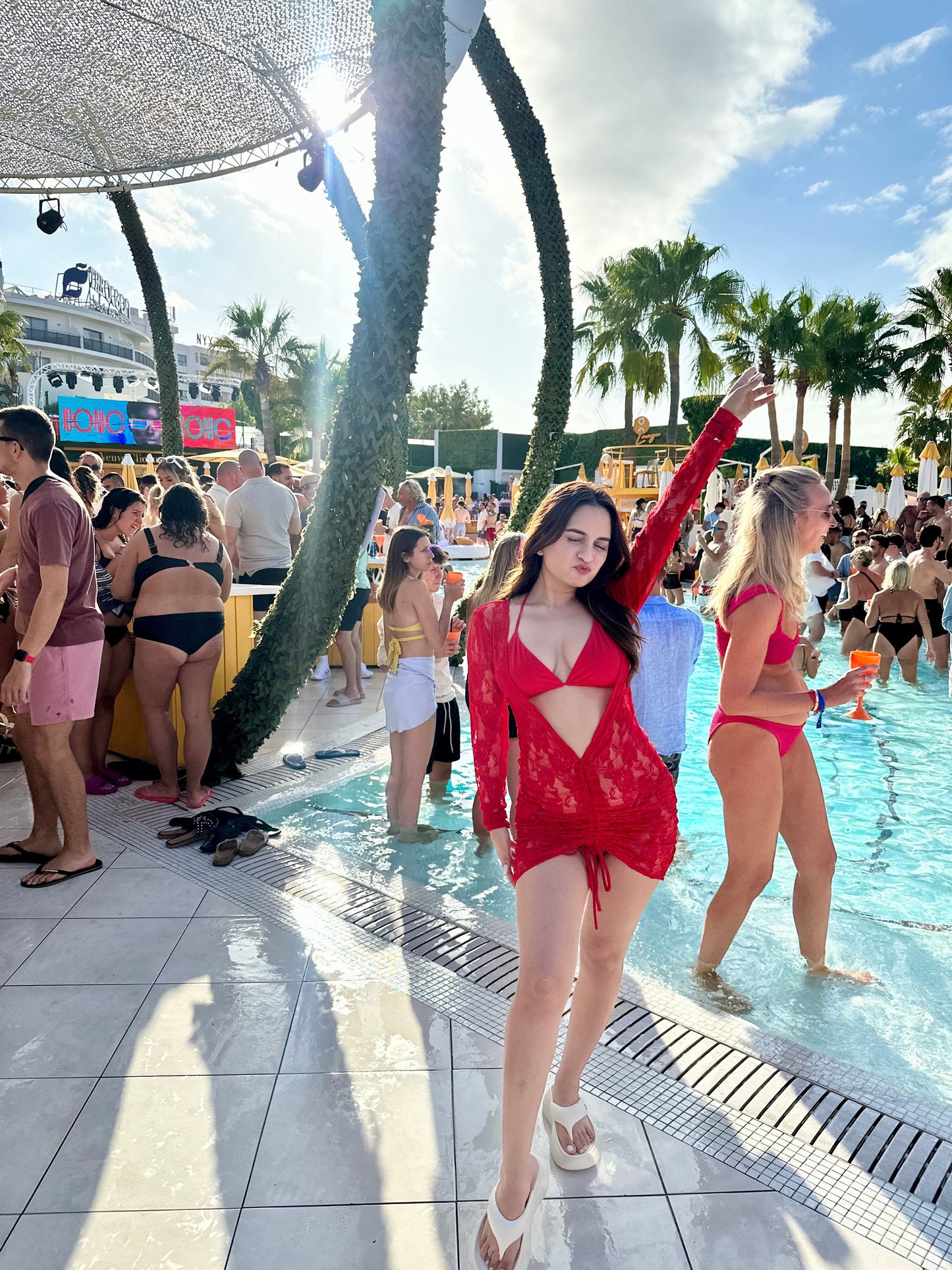 Red Rad bikini cover-up by Imagine By Shiwali with matching bikini, lightweight fabric and stylish design for beach or poolside wear.