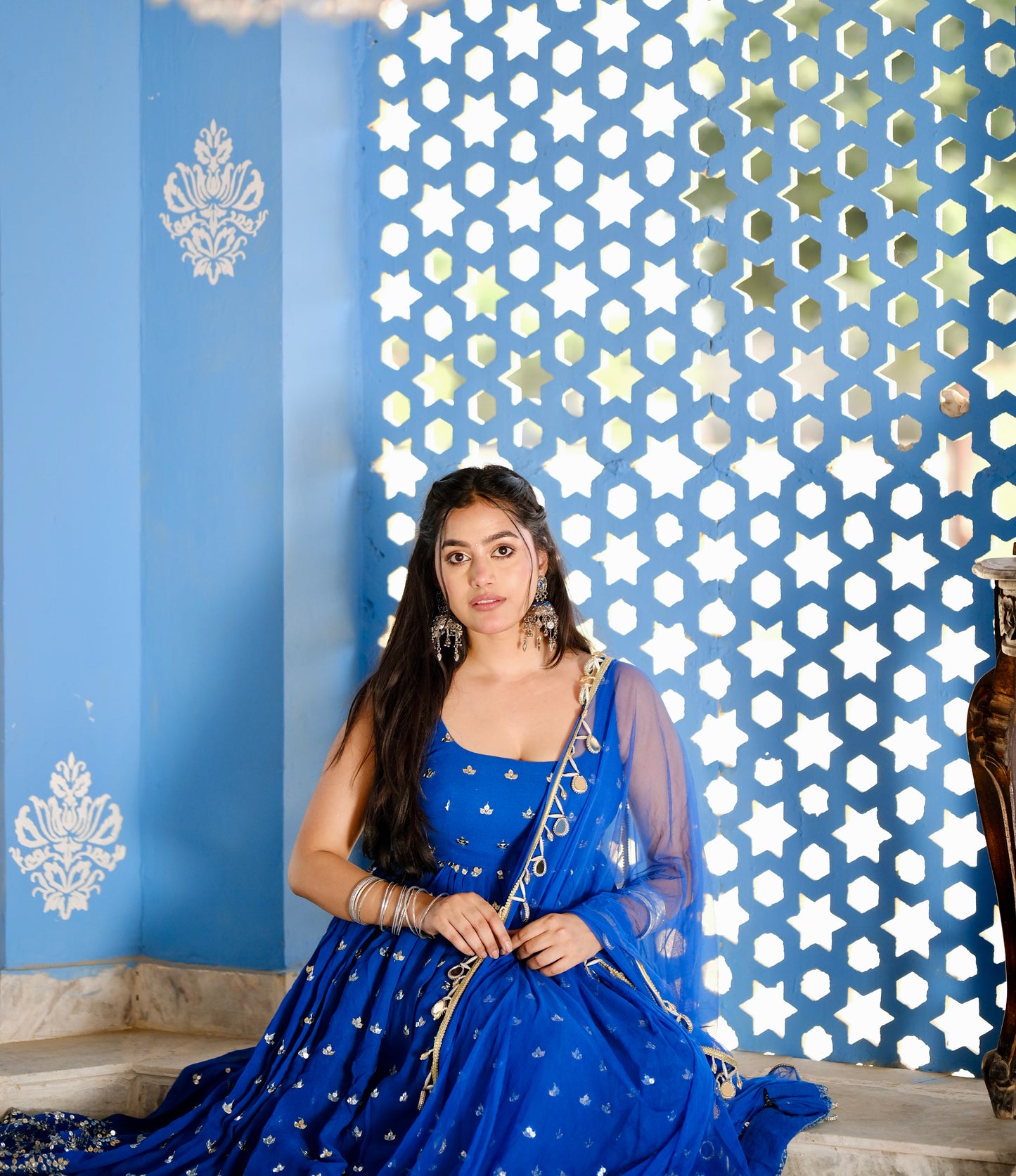 Radha Blue Anarkali by Imagine By Shiwali featuring intricate embroidery and flowing fabric for elegant traditional wear.