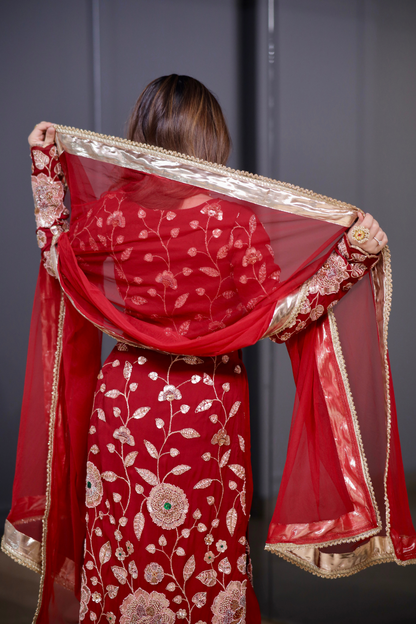 Red Radha straight suit by Imagine By Shiwali, featuring traditional ethnic attire with intricate detailing and a straight fit.