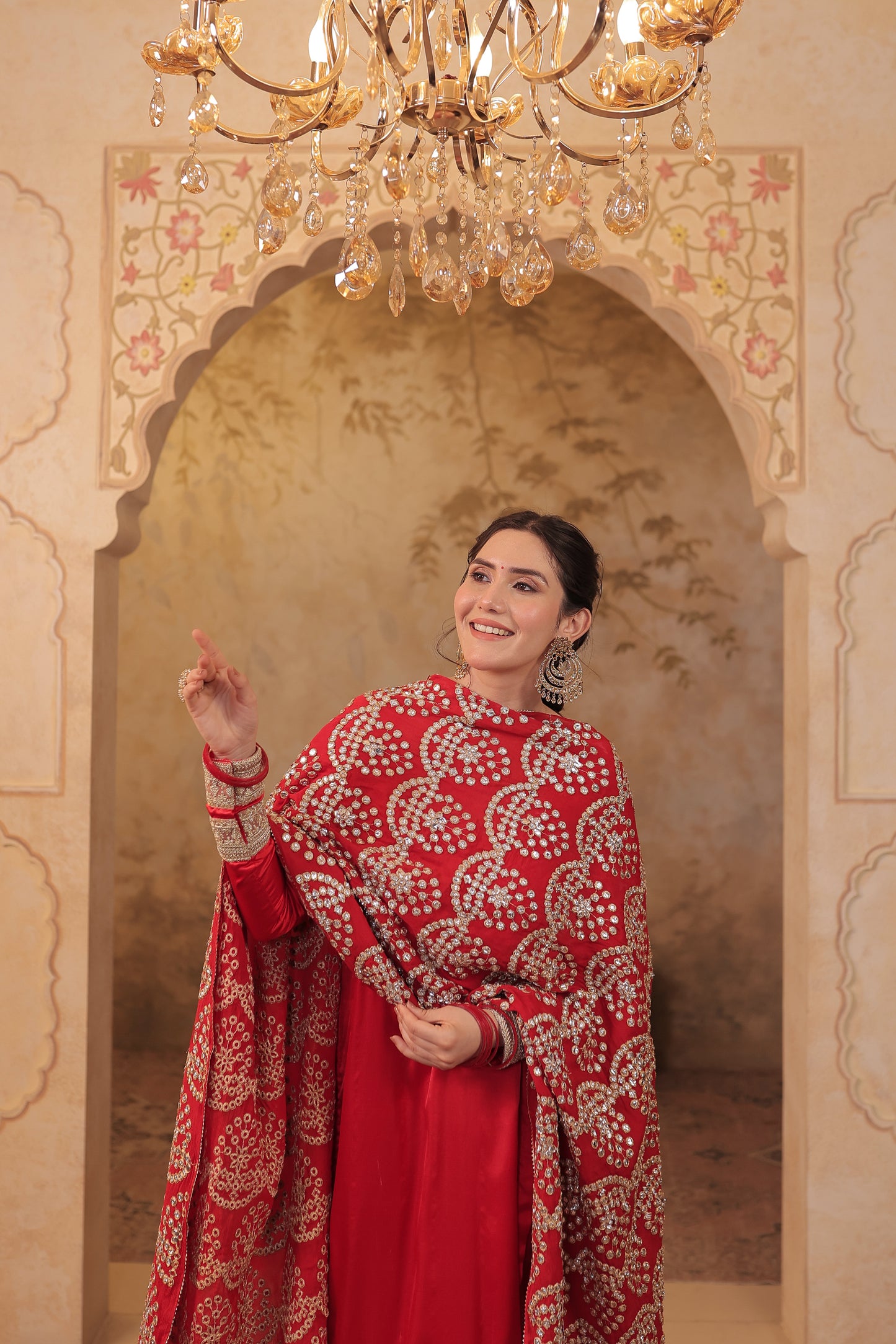Red Rani Silk suit by Imagine By Shiwali, showcasing intricate silk fabric and traditional design details.
