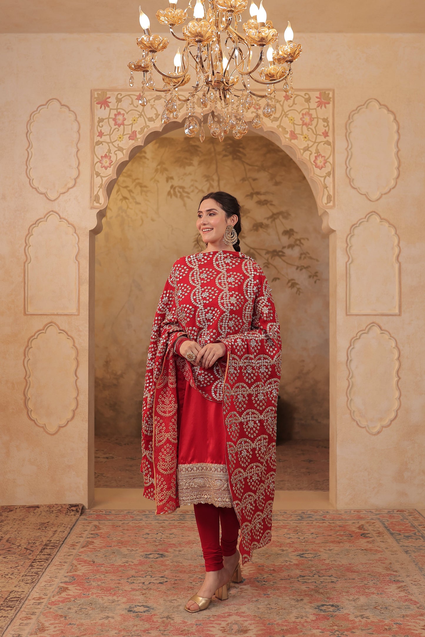 Red Rani Silk suit by Imagine By Shiwali, featuring intricate traditional designs and elegant fabric details.