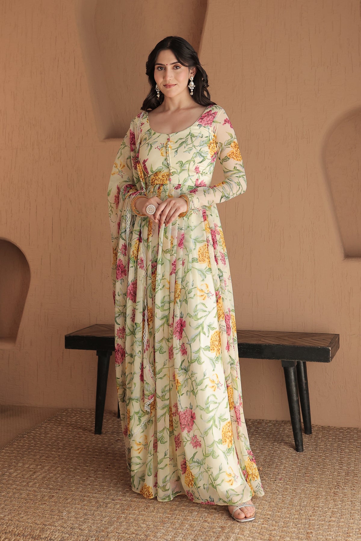 About Rasiya beige floral anarkali