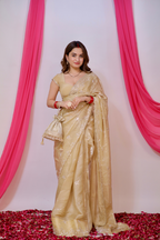 Golden Reva saree by Imagine By Shiwali featuring intricate embroidery and traditional design, draped elegantly.