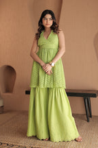 Imagine by Shiwali Roop green cotton co-ord set featuring a stylish top and matching pants, perfect for casual wear.