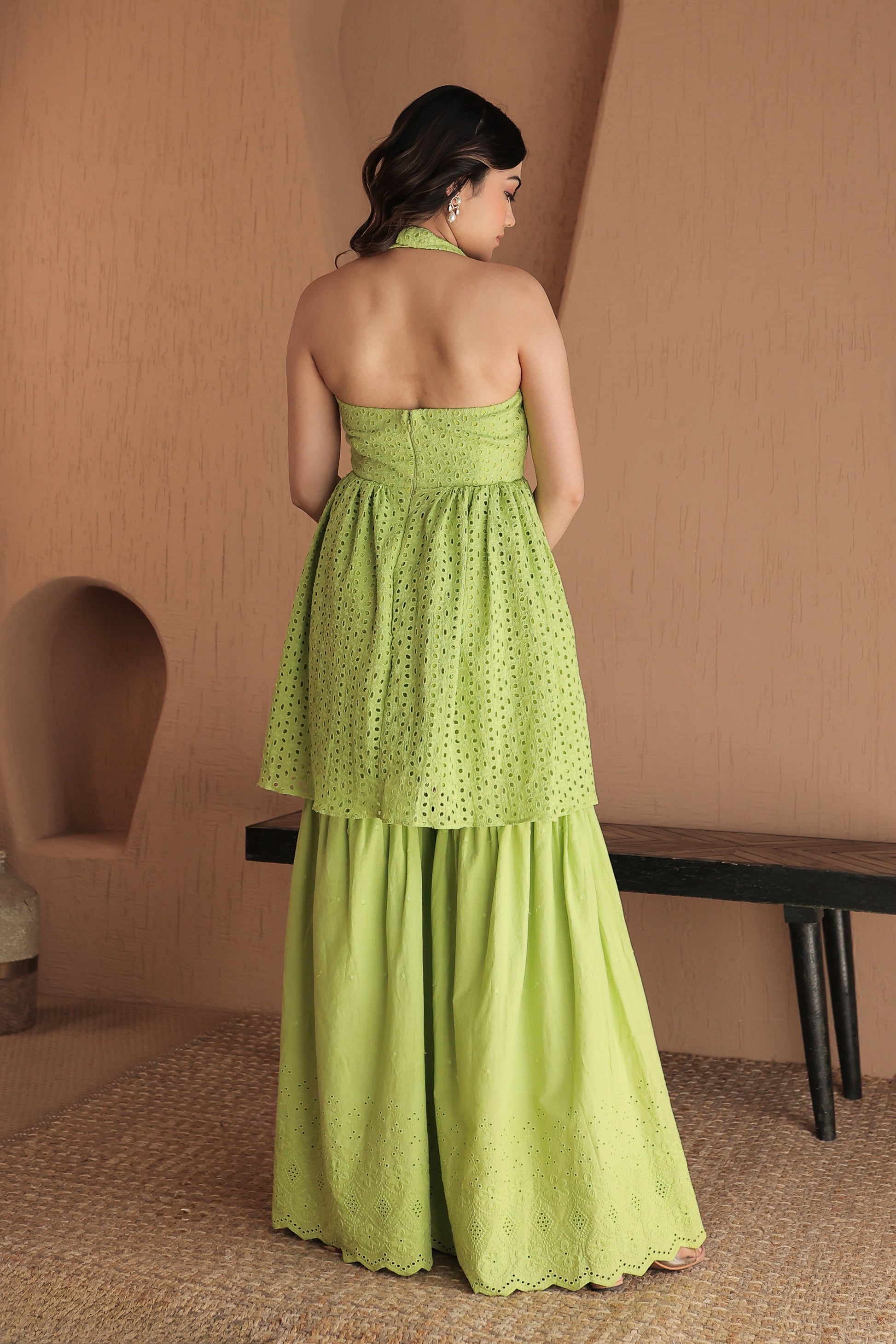 Imagine By Shiwali Roop green cotton co-ord set with matching top and pants, stylish and comfortable for casual wear.