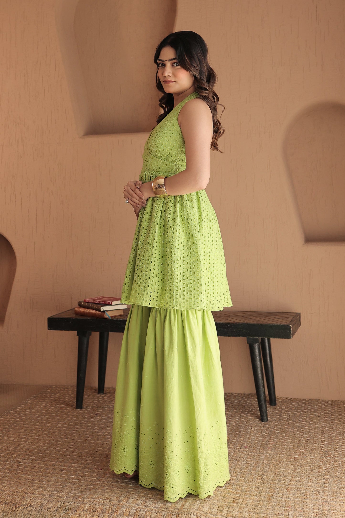 Imagine by Shiwali Roop green cotton co-ord set featuring a matching top and pants with a relaxed fit.