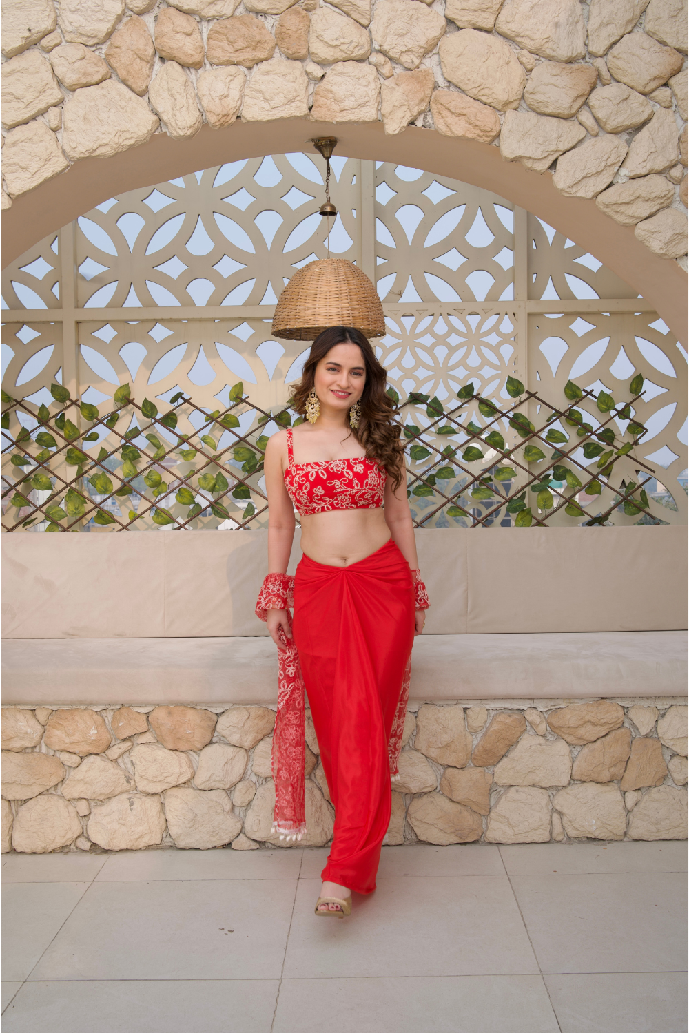 About Sara Red crop top and skirt set
