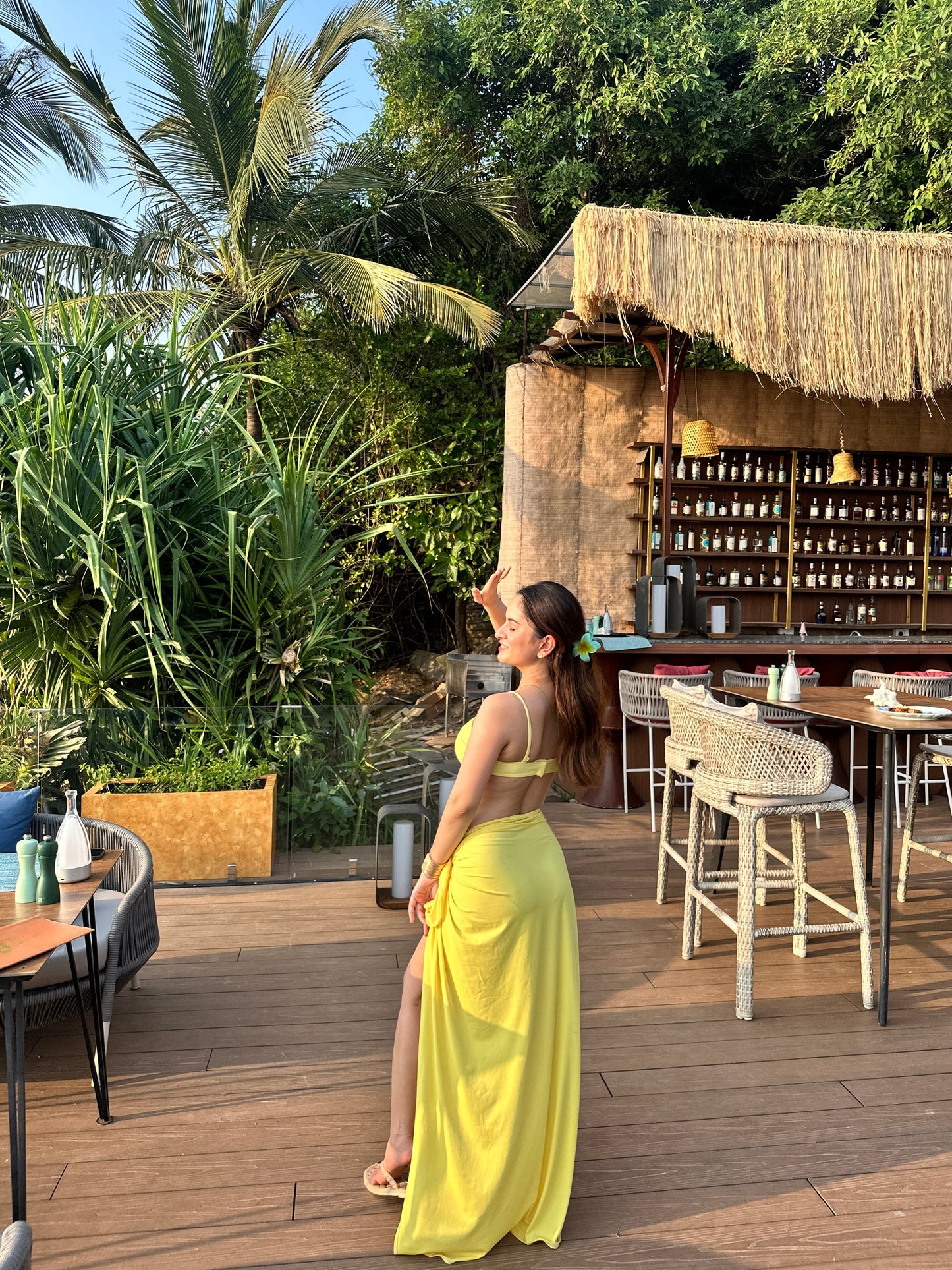 Sussie Yellow Bikini with Wrap Skirt Set by Imagine By Shiwali, featuring a bright yellow bikini top and matching wrap skirt.