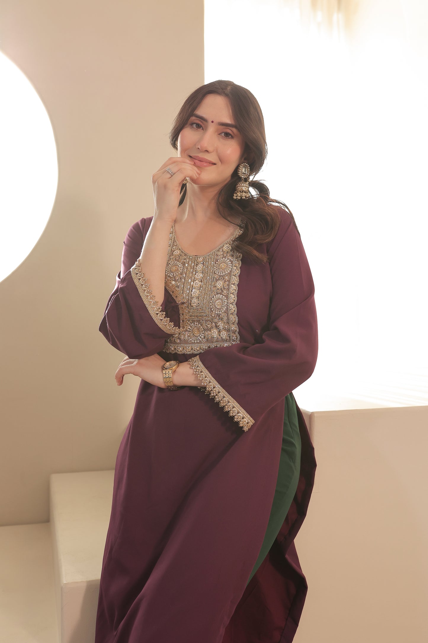 Imagine By Shiwali Taara 3-color straight suit in vibrant fabric with a sleek design and straight fit, displayed on a mannequin.